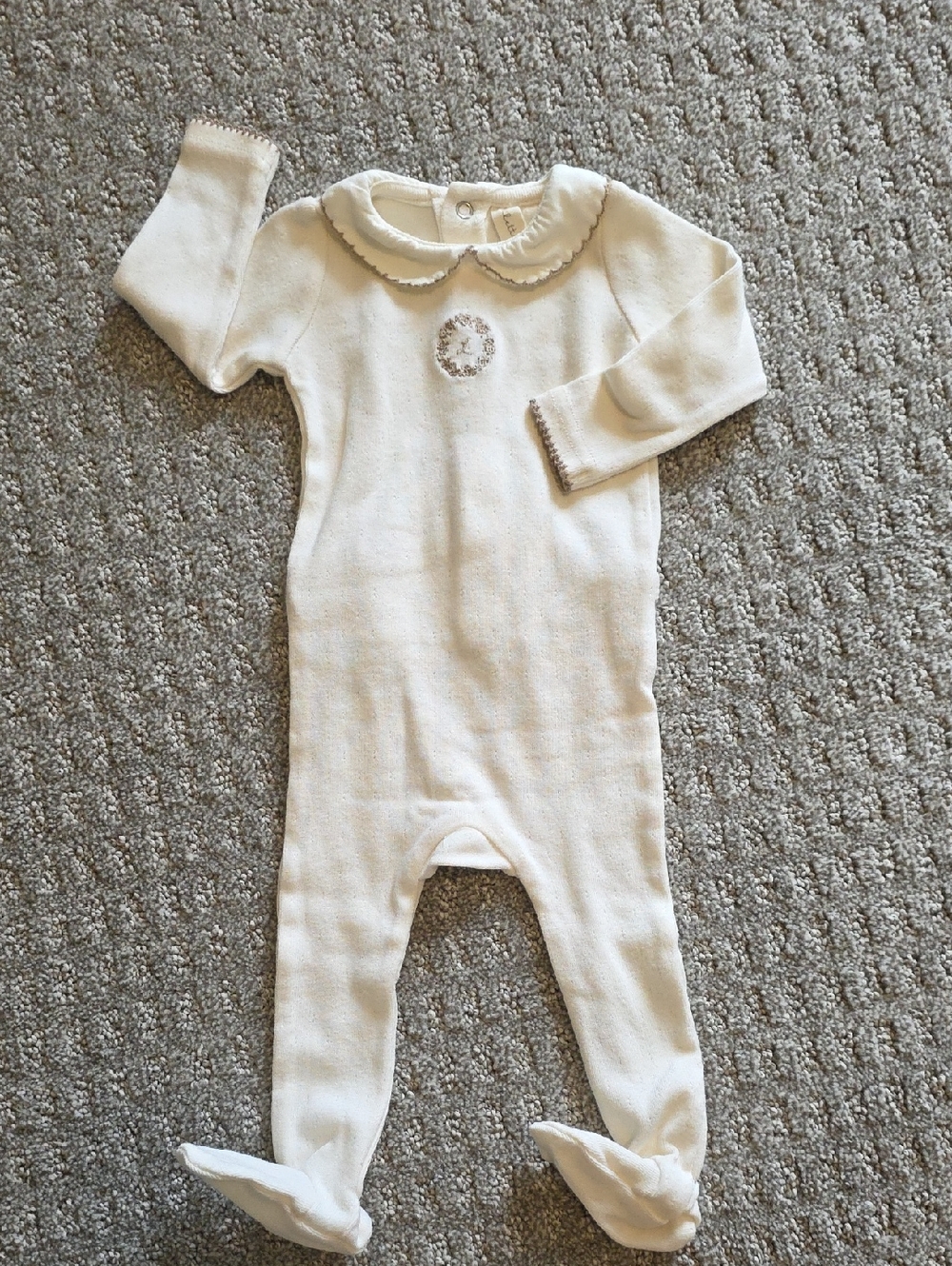 Pointelle Classic Cream Baby One-Piece with Peter Pan Collar | 3M